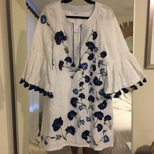 White and Blue Floral Tunic Dress